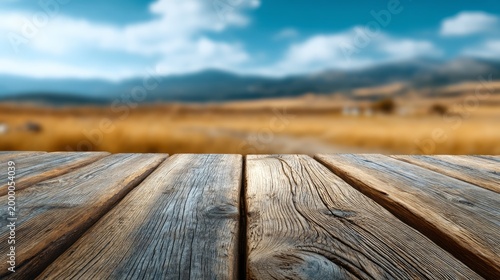 Wooden Deck Extending Into Scenic Landscape with Open Sky and Mountains