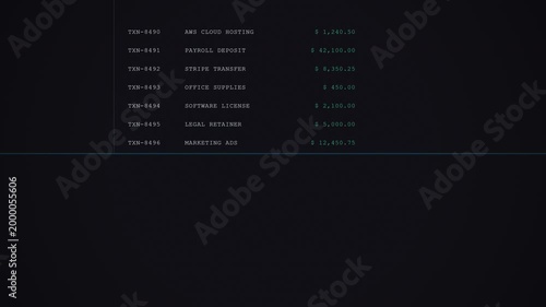 Financial Records Displayed on a Futuristic Dark Screen with Neon Accents