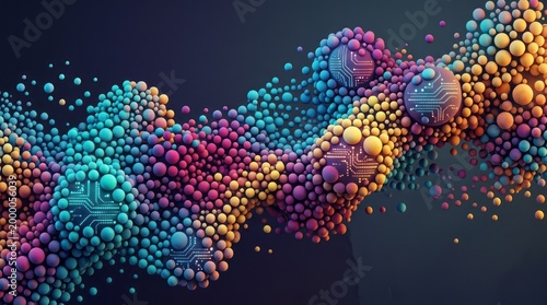 Colorful Abstract Digital Sphere Composition Colorful Spheres Technology Innovation 3D Rendering Modern Design Graphic Design Circuits. Concept featuring colorful spheres, technology, innovation, 3...