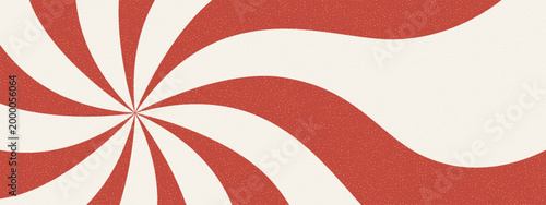 Retro circus swirl vector background. Red and cream spiral stripes with grainy texture bursting from left-center, symbolizing vintage carnival, circus tent, dopamine, and 70s poster.