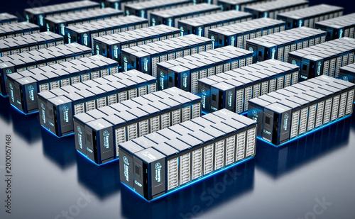 Group of energy storage systems or battery container units isometric