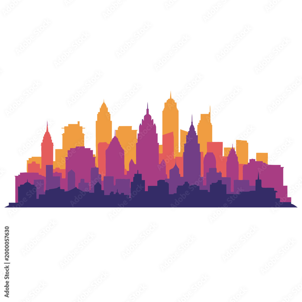 Obraz premium Vibrant Cityscape Silhouette at Sunset