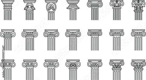 Geometric classical column icon collection with uniform editable stroke