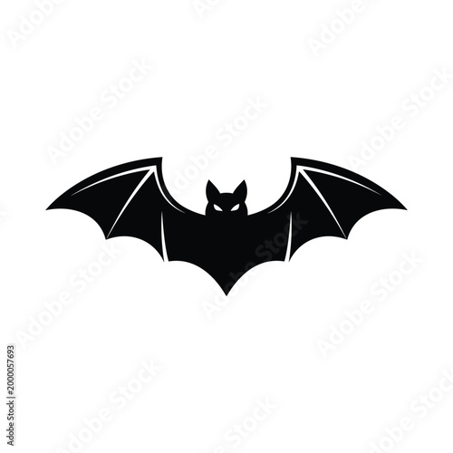 Bat vector silhouette illustration with glowing eyes isolated on white background halloween decor.