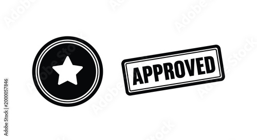 Approved stamp and star icon black silhouette