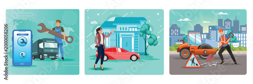 Roadside service concept. Motel service. Road works.