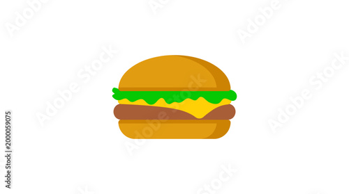 A cartoon hamburger with a toasted bun cheese lettuce and a beef patty