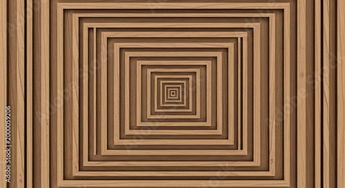 Abstract Concentric Squares Pattern Background with Geometric Wooden Texture and Depth Illusion, Repeating Symmetrical Design