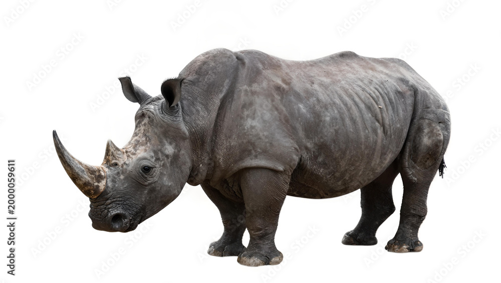 Obraz premium Large African Rhinoceros Full Body Shot Isolated on White