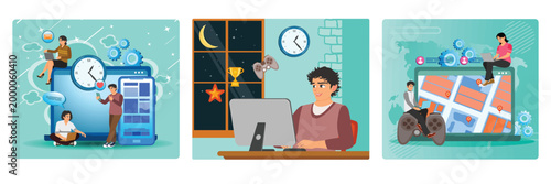 Screen addiction concept. Gaming disorder. Multiplayer online battle arena.