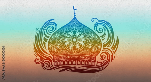Vibrant mosque dome with swirling patterns.