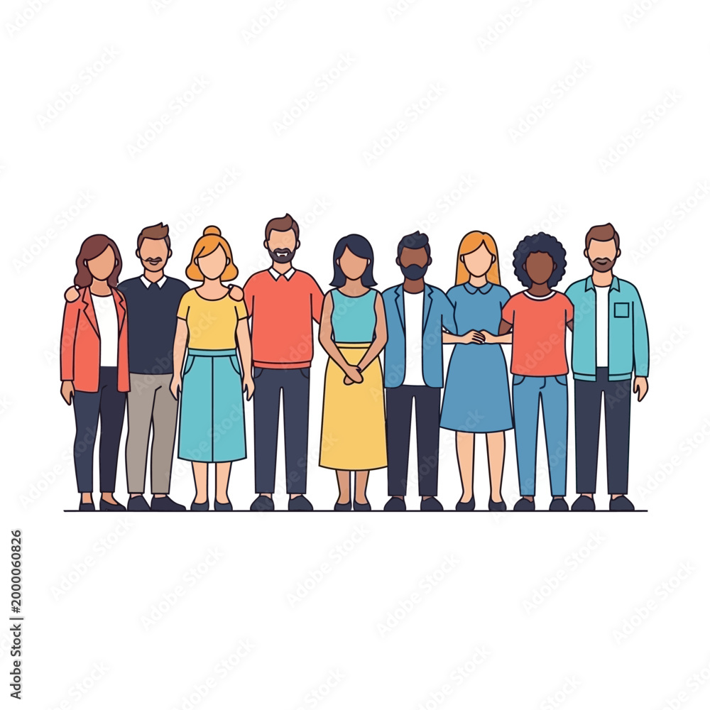 Obraz premium Diverse Group of People Standing Together, Unity and Community Concept