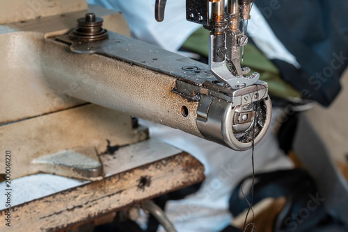 Industrial sewing machine mechanism macro detail