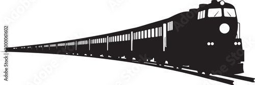 Black silhouette of a train on tracks white background