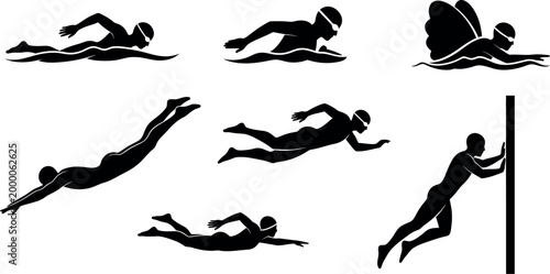 Swimming strokes and diving silhouettes a collection of athletic water sport figures