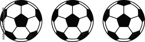 Soccer Ball Icon Set with Classic Football Design in Black and White for Sports, Game, Team, and Athletic Branding or Graphic Use