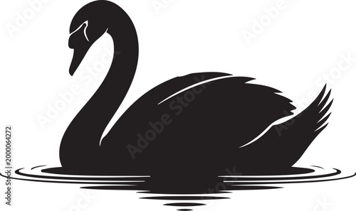 Black swan silhouette floating on water ripples