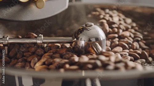 Roasting Cocoa Beans - Close-Up of the Process and Machine.