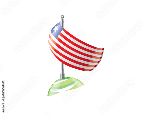 Highly detailed of waving Liberian flag with metallic pole and subtle shadow effects for print