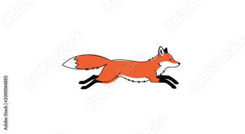 Graceful illustration of a red fox running at full speed against a clean white background showing movement and agility.