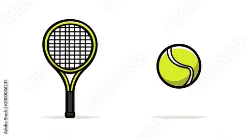 Tennis racket and tennis ball vector illustration, isolated on white background