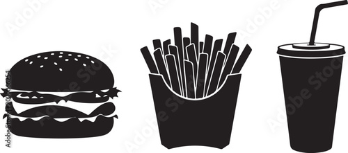 Black and white fast food burger hamburger fries french fries