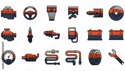 Professional flat design automotive transmission and drivetrain vector icon set.ai