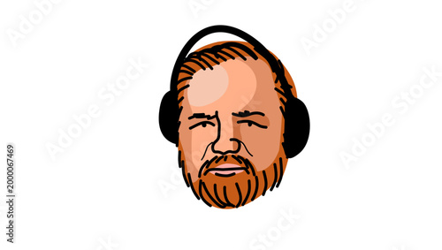 DJ caricature, flat vector illustration
