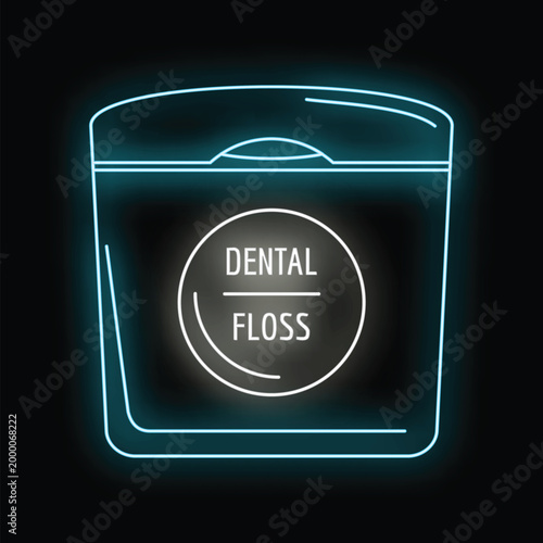 Dental floss dispenser glowing with a neon outline offering essential oral care