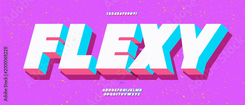 Flexy font trend 3d bold coloful style for summer party poster, t shirt, flyer, decoration, card, sale banner, printing on fabric, industrial. Cool typeface