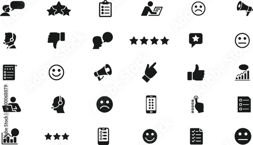 User feedback and rating silhouette icon set. Review and evaluation black symbols – stock vector