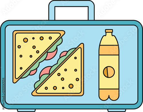 Lunchbox containing two sandwiches and a refreshing drink, ideal for school or work