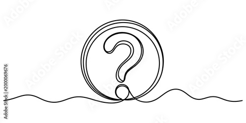 Continuous single line drawing of a question mark inside a circle symbol representing a request for help or information search Vector, illustration