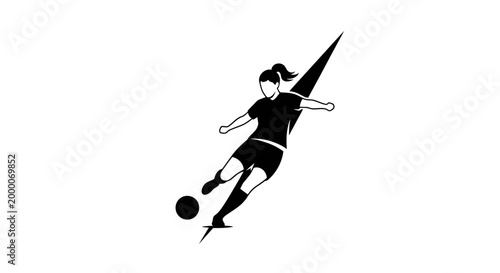 Dynamic Silhouette of a Female Soccer Player Kicking Ball.