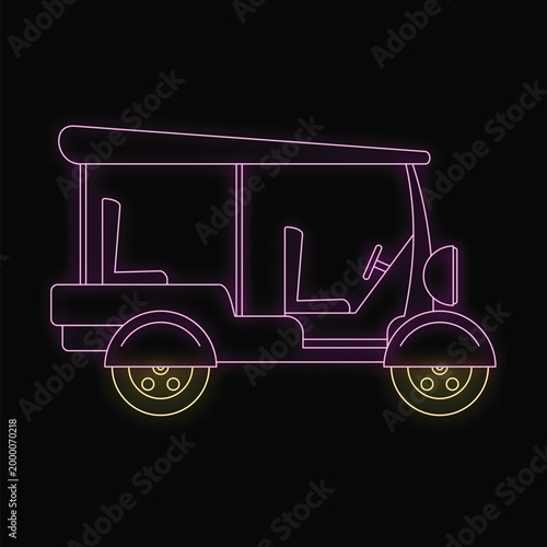 Tuk tuk auto rickshaw with neon glowing lines representing traditional asian transportation