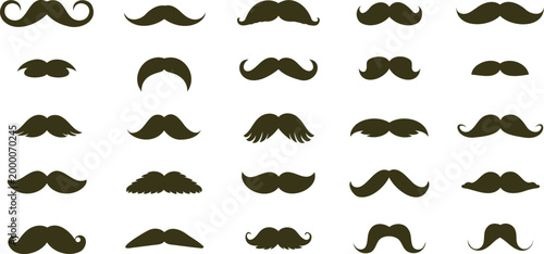 Collection of various mustache styles and shapes for design and illustration use