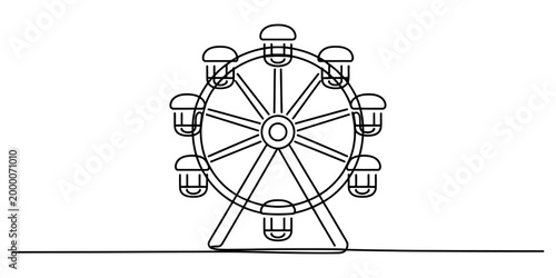 Simple line art drawing of a ferris wheel amusement park ride for kids and family fun entertainment in a carnival style sketch Vector, illustration