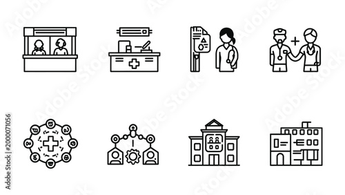 Fotografija Healthcare Icon Collection: A set of clean, minimalist line art icons representing various aspects of healthcare