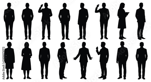 Group of business people in various poses black silhouette
