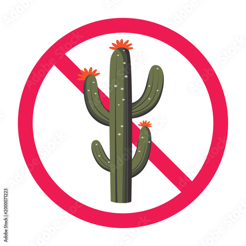 No cactus sign, no touching cactus symbol, keep away from cactus warning icon, sharp cactus spines caution symbol