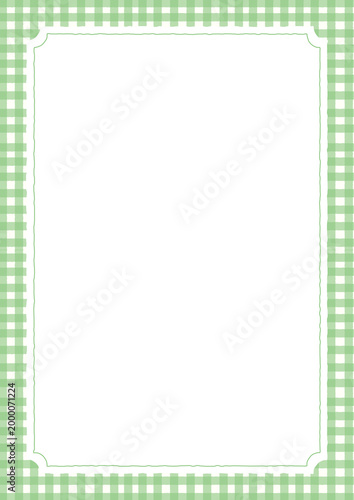 ナチュラルなグリーンのギンガムチェッククラシックフレーム｜背景・枠・カフェ・メニュー・かわいい
Natural green gingham check classic frame background, cafe menu cute rustic design
