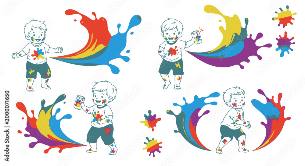 Obraz premium Children Playing With Colorful Paint.