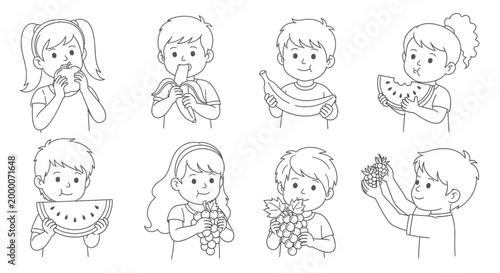 Children eating various fruits.