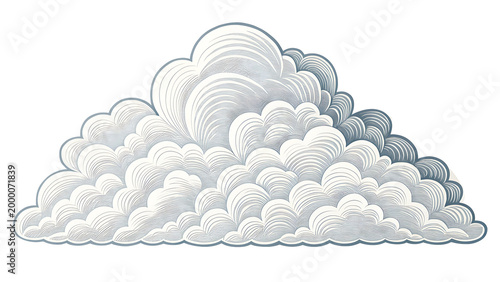 Stylized papercut cloud illustration with intricate lines, isolated on transparent background.