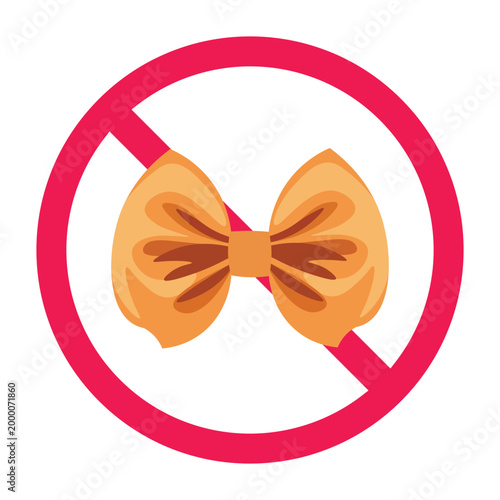 No ribbon bows sign, no gift ribbons symbol, fancy decor not allowed icon, decorative accessories restricted symbol