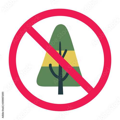 No trees allowed sign, restricted tree area sign, no tree area icon
