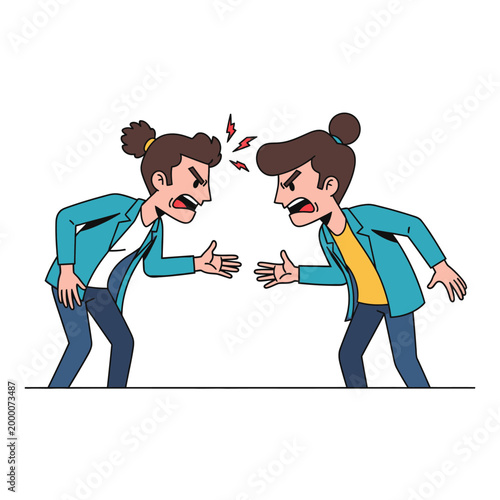 Two people arguing, conflict, disagreement, anger, vector illustration