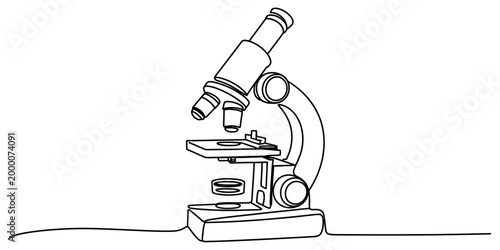 Microscope simple black and white line drawing icon for scientific research laboratory medical testing and biology education Vector, illustration