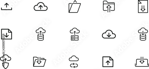 Cloud computing line icon set. Upload and download outline symbols – stock vector