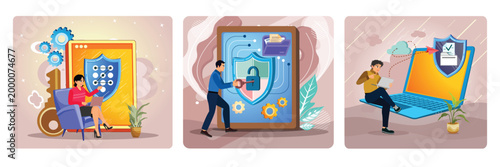 Secure web traffic concept. Rights of access With Lock, Gears, And File Folder. Secure file sharing.